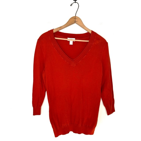 Loft | Orange V-neck Sweater Size Large - Picture 1 of 5